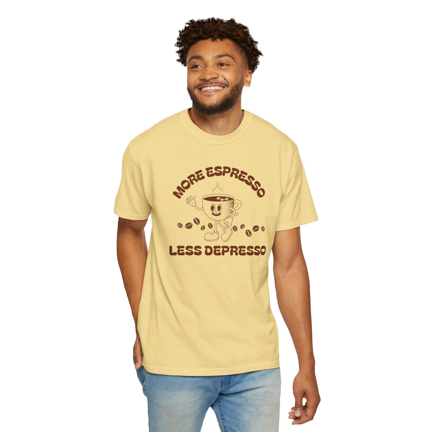 More Espresso Less Depresso Tee — Funny Coffee Lover T-Shirt
