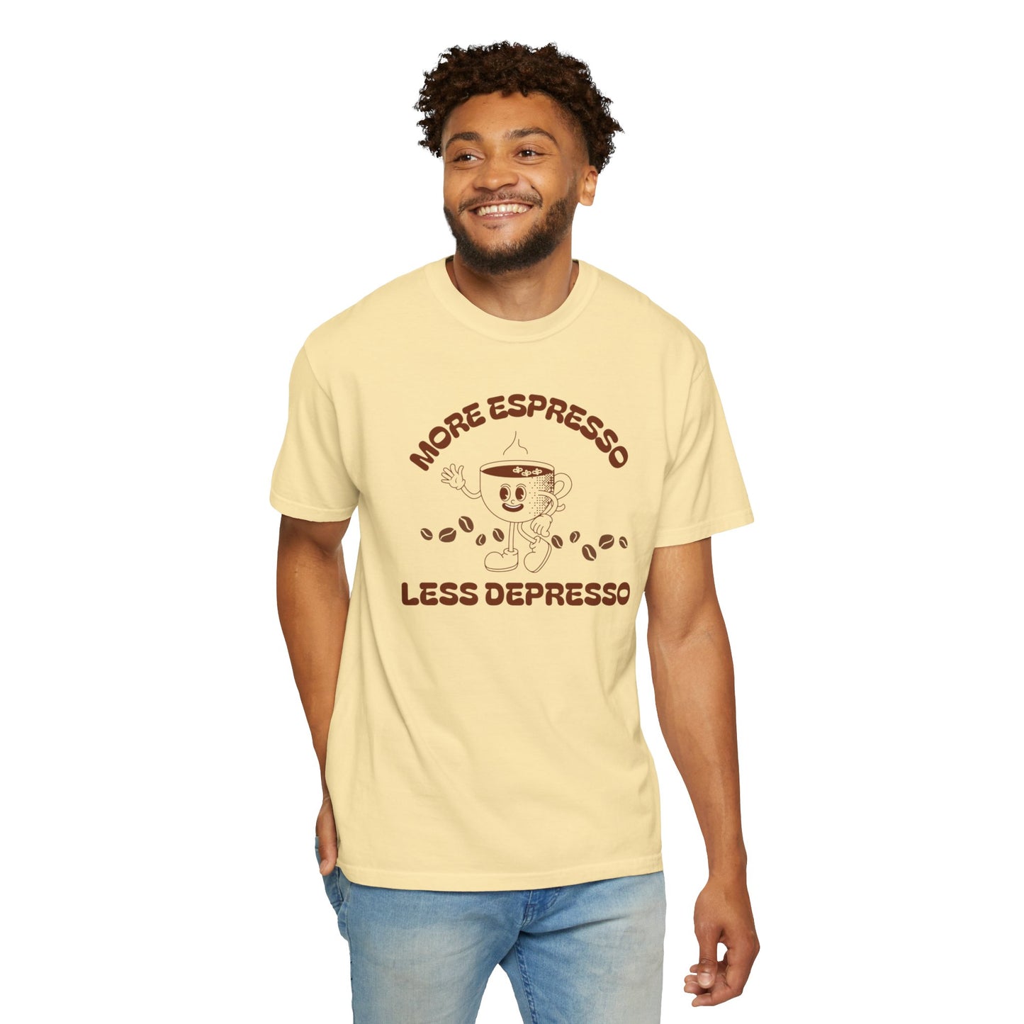 More Espresso Less Depresso Tee — Funny Coffee Lover T-Shirt